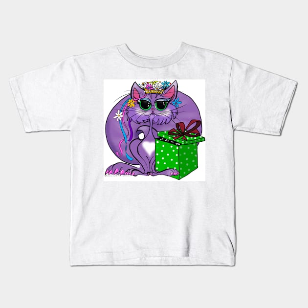 Purple Princess Kitty with Eye Catching Gift Kids T-Shirt by Julie Ann Stricklin